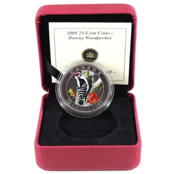 2008 25-cent Birds of Canada - Downy Woodpecker Coin
