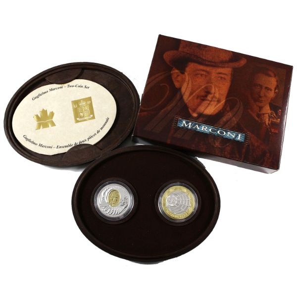 2001 Guglielmo Marconi Two Coin Set Sterling Silver with Gold Plating (Tax Exempt)