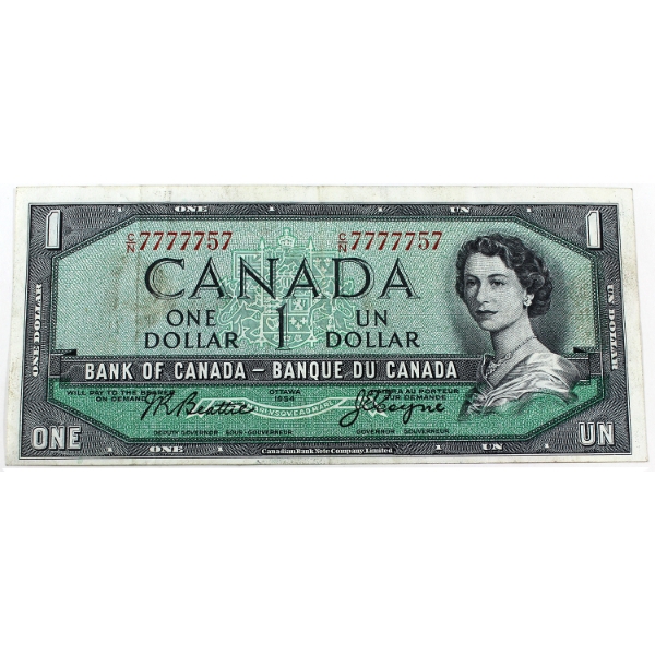 BC-37a 1954 $1 Neat Number SN: C/N7777757 VF Beattie-Coyne 