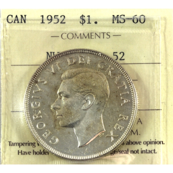 Silver $1 1952 NWL; Double 52 ICCS MS60