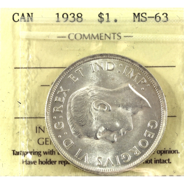 Silver $1 1938 ICCS MS63