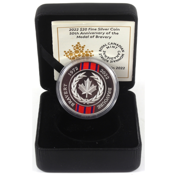 2022 $20 50th Anniversary of the Medal of Bravery 1oz .9999 Fine Silver Coin (Tax Exempt)