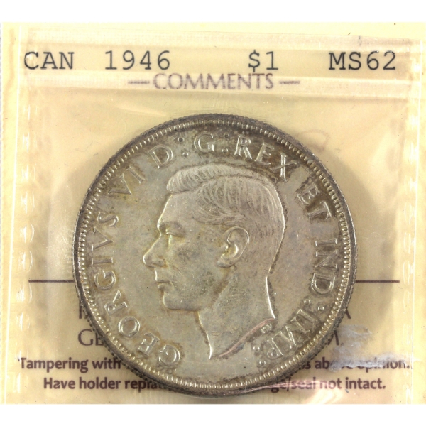Silver $1 1945 ICCS MS62