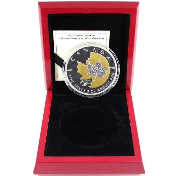 2013 $50 25th Anniversary of the Silver Maple Leaf 5oz .9999 Fine Silver Coin (Tax Exempt)
