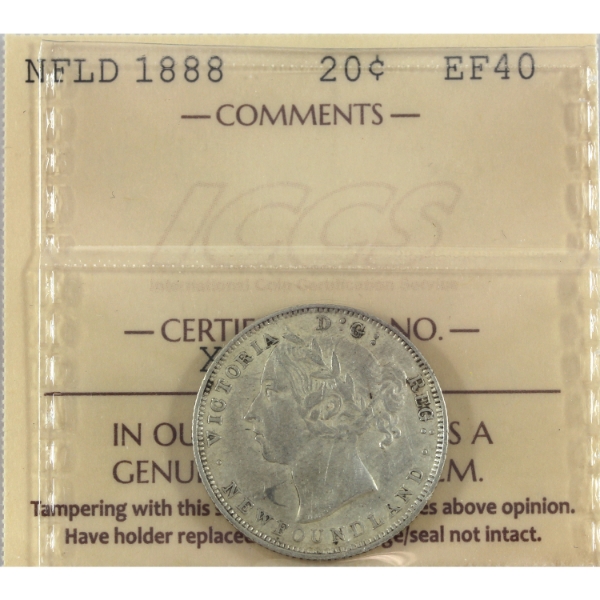 Newfoundland 20-cent 1888 ICCS EF40