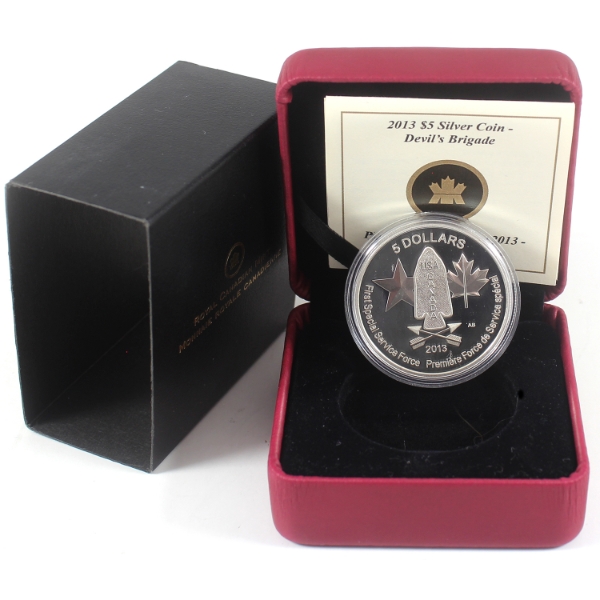 2013 $5 Devil's Brigade 23.17g .9999 Fine Silver Coin (Tax Exempt)