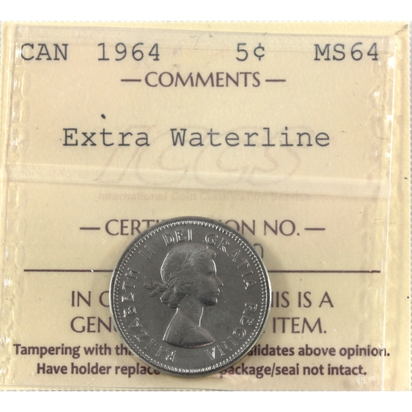 5-cent 1964 Extra Waterline ICCS MS64