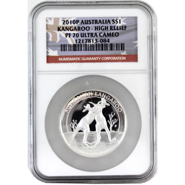 Australia Silver 2010P $1 Kangaroo High Relief NGC PF70 Ultra Cameo (Tax Exempt)