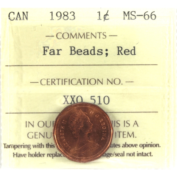 1-cent 1983 Far Beads ICCS MS66 Red