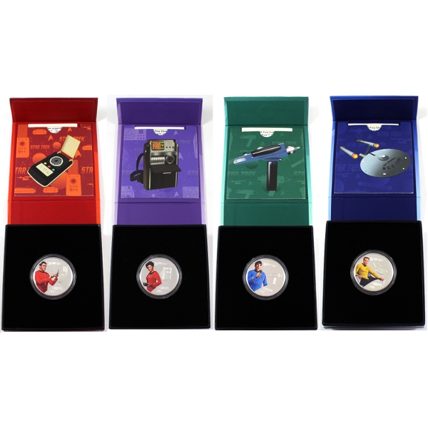Group Lot of 2016 $10 Star Trek 50th Anniversary  .9999 Fine Silver Coins w/ Selective Colour. 4pcs.
