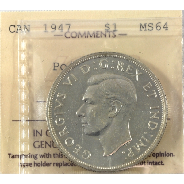 Silver $1 1947 Ptd 7 ICCS MS64