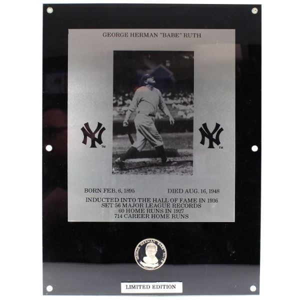 1oz Babe Ruth LE "The Sultan of Swat" 714 Career Home Runs .999 Fine Silver Round in Acrylic Frame