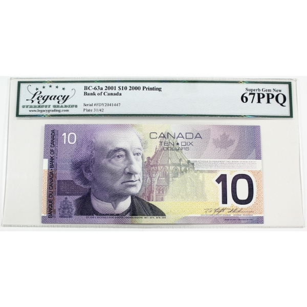 BC-63a 2001 $10 Legacy Superb GEM UNC67 PPQ Knight-Thiessen Printed in 2000 SN:FDY2041447