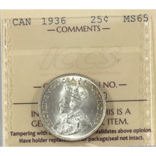 25-cent 1936 ICCS MS65