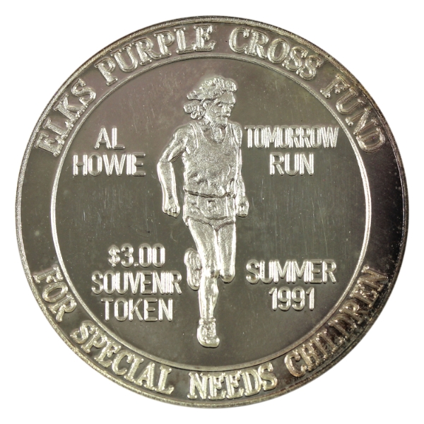 Canada-Elks & Royal Purple Fund 1991 $3 Al Howie Tomorrow Run Souvenir Token 1oz- Silver, 38mm