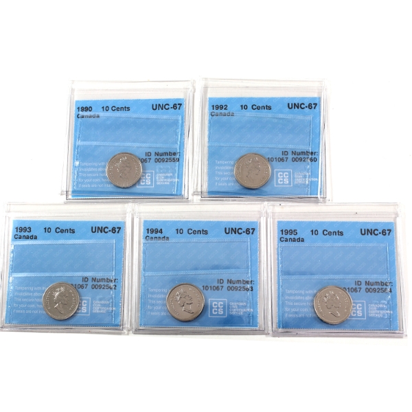 10-cent 1990-1995 CCCS UNC67. 5pcs.
