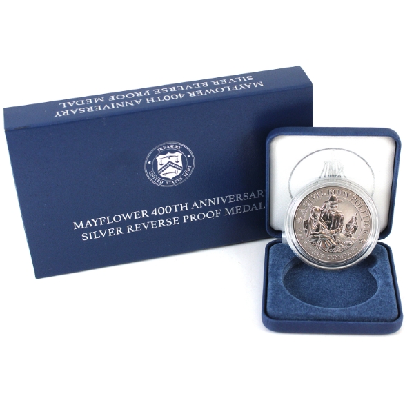 USA Silver 2020 Mayflower 400th Anniv. Silver Reverse Proof Medal (Tax Exempt)