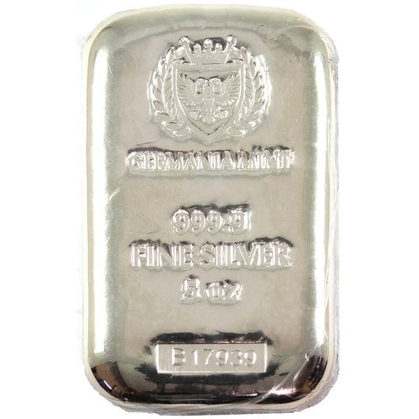 5oz Germania Mint .9999 Fine Silver Cast Bar (Tax Exempt)