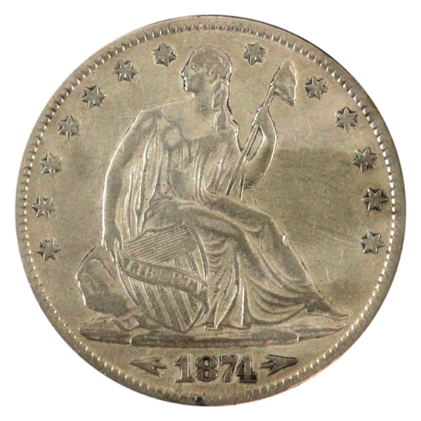 USA Silver 1874 Seated Liberty Half Dollar VF-EF (Scratched)