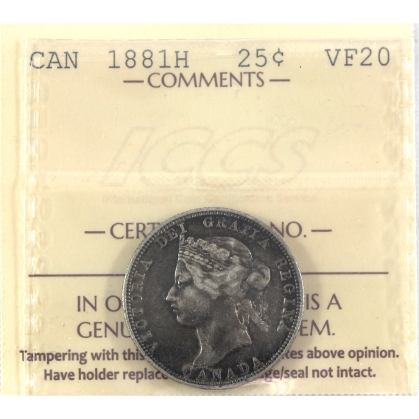 25-cent 1881H ICCS VF20
