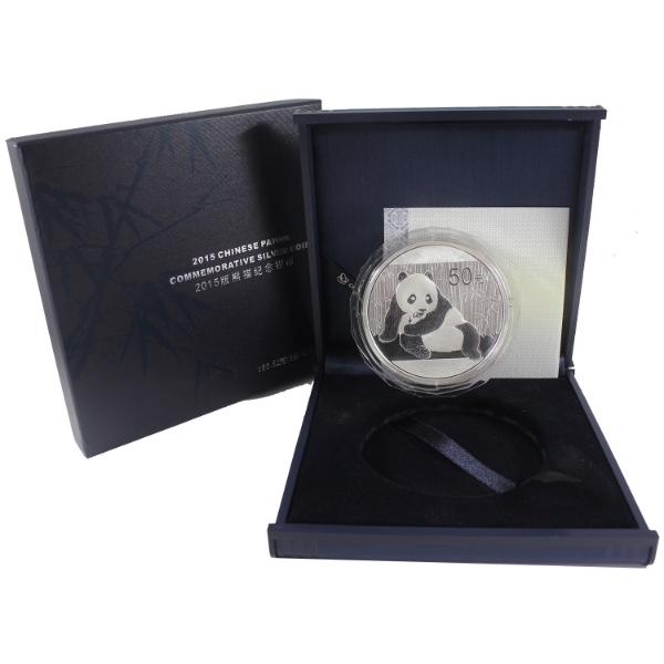 China Silver 2015 50 Yuan Panda 5oz .999 Fine Silver Commemorative Coin (Tax Exempt)