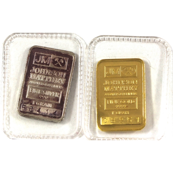1g Johnson Matthey Gold & Silver Bars. 2pcs. (Tax Exempt)