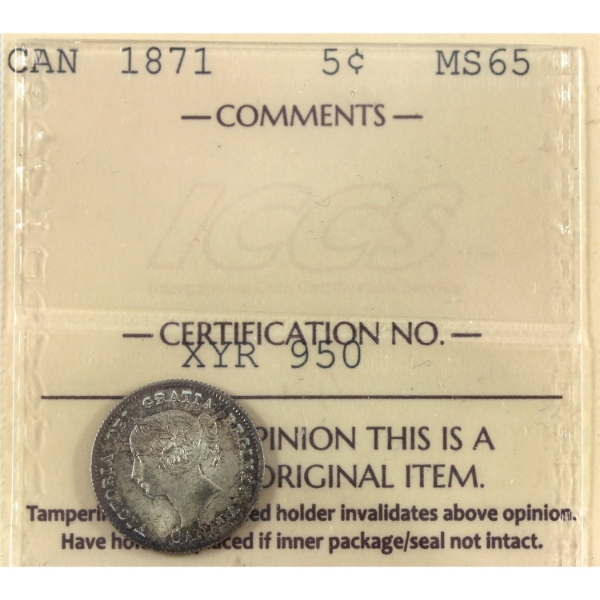 5-cent 1871 ICCS MS65