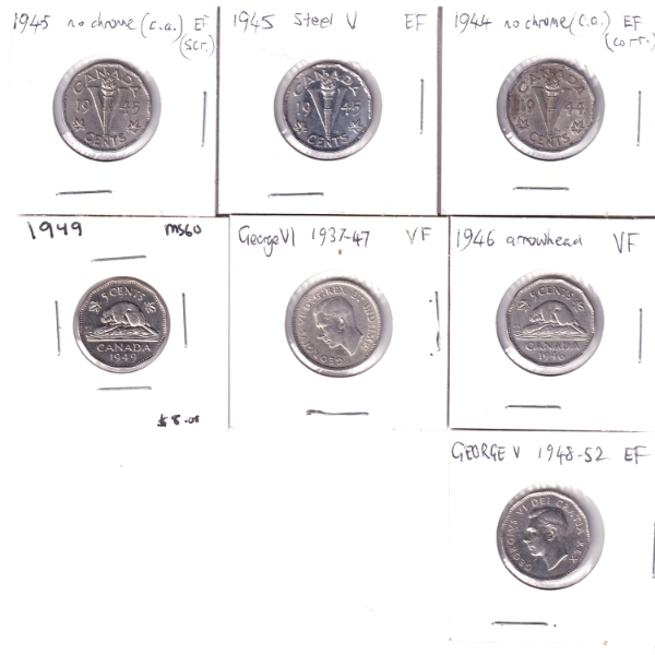 5-cent 1944-1952 VF to UNC. 7pcs