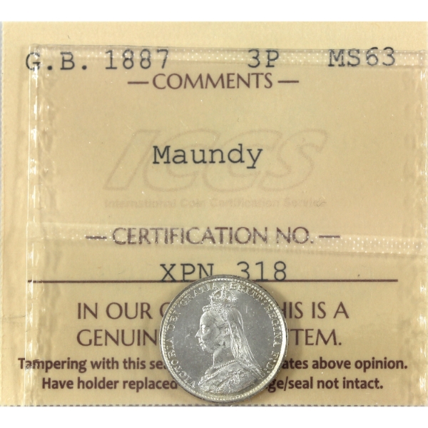 Great Britian Silver 1887 3 Pence Maundy ICCS MS63