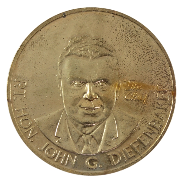 Rt. Honorable John G. Diefenbaker "The Chief" 20 Year Commemorative Medal 41.5g 45mm w/ Gold Plating