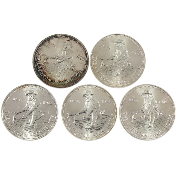 5x 1oz Engelhard 1982-1987 "The American Prospector" .999+ Silver Rounds. 5pcs. (Tax Exempt)