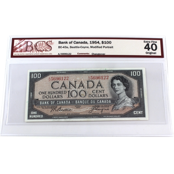 BC-43a 1954 $100 Modified Portrait BCS EF40 Original Beattie-Coyne Changeover SN:A/J5696122