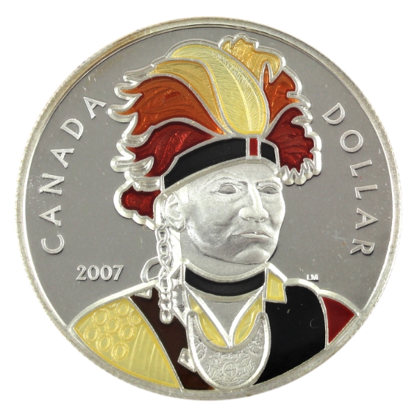 2007 $1 Thayendanegea Enamelled Proof Silver Dollar ICCS PF68