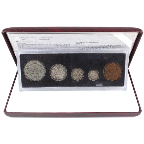 1908-1998 90th Anniversary of the Royal Canadian Mint Antique Finish Sterling Silver Proof Set