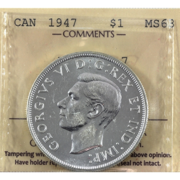 Silver $1 1947 Pointed 7 ICCS MS63