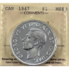 Image 1 : Silver $1 1947 Pointed 7 ICCS MS63