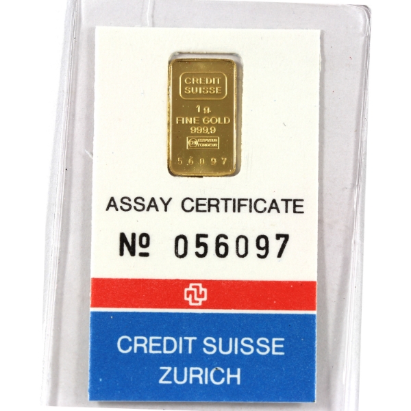 1g Gold Credit Suisse 1982 .9999 Fine Vintage Gold Bar, Still Sealed! (Tax Exempt)