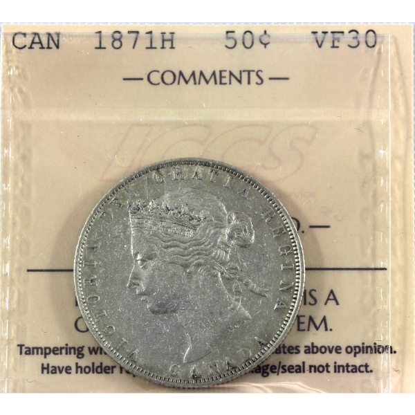 50-cent 1871H ICCS VF30 (Scratches)