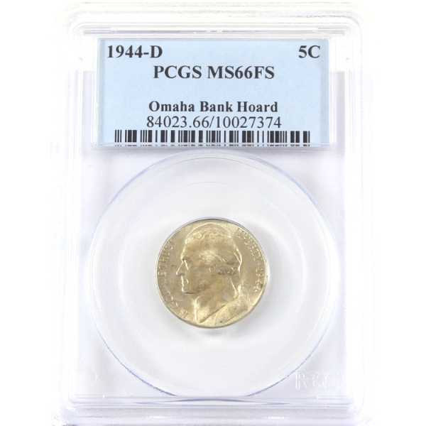 USA 1944D Jefferson Nickel Full Steps PCGS MS66 Omaha Bank Hoard
