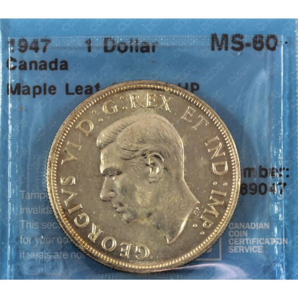 Silver $1 1947 Maple Leaf; Dbl HP CCCS MS60