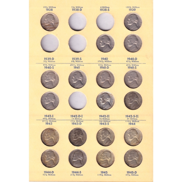 USA Jefferson Head Nickels 1938-1964 Bulk Collection in "Library of Coins" Album. 62pcs. 