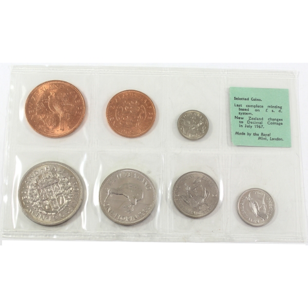 New Zealand 1965 7-coin Souvenir Set in Information Folder