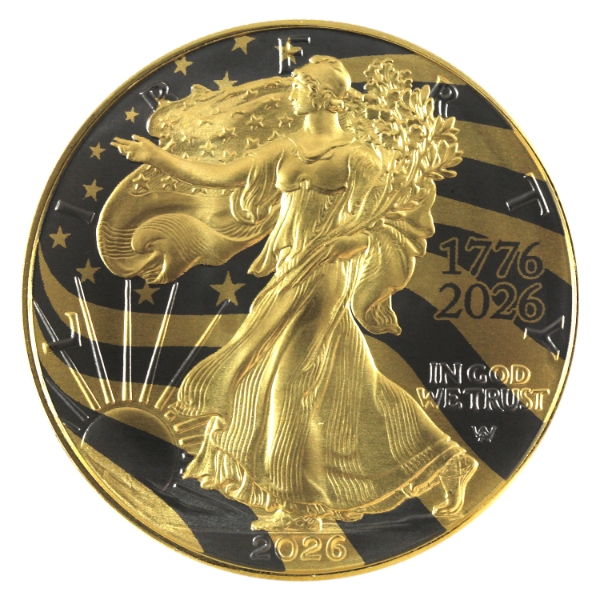 1oz USA 2026 Silver Eagle Golden Ring 250th Ann. .999 Fine Silver w/ Yellow & Gold Ruthenium Plating