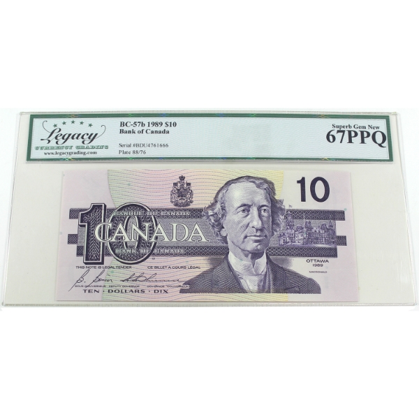 BC-57b 1989 $10 Legacy Superb GEM UNC67 PPQ Bonin-Thiessen SN: BDU4761666