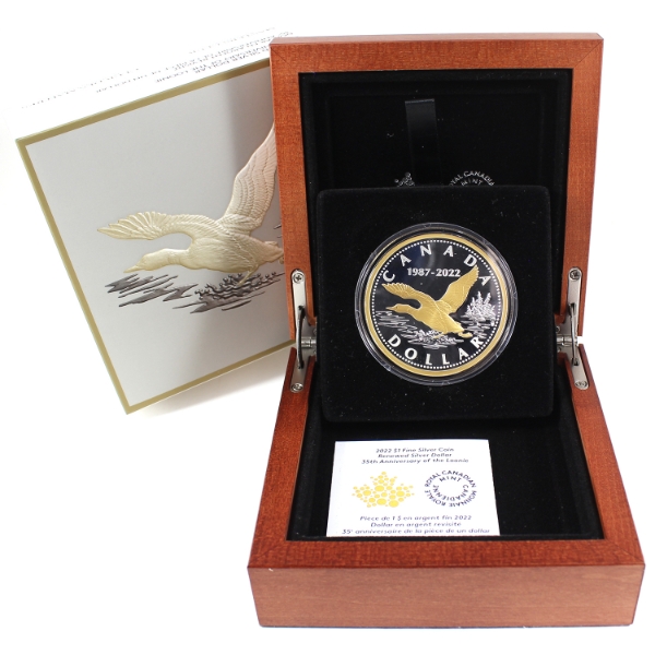 2022 $1 35th Anniversary of the Loonie Renewed Silver Dollar 2oz .9999 Fine Silver (Tax Exempt)