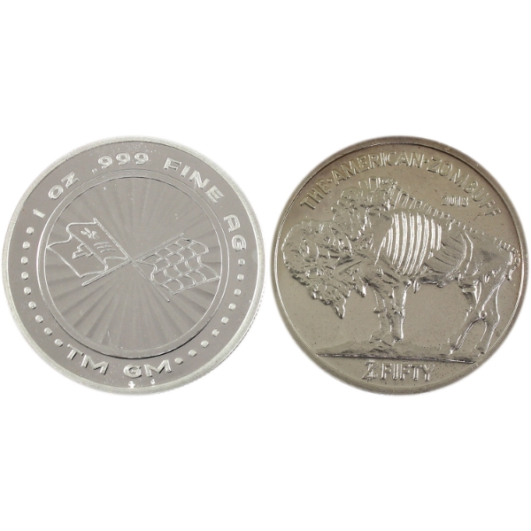 2x 1oz Chevrolet Motors- Corvette & The American Zombuff Zombucks .999 Fine Silver Rounds. 2pcs