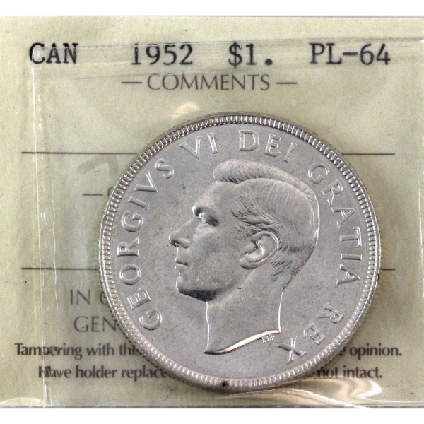 Silver $1 1952 NWL ICCS PL64 