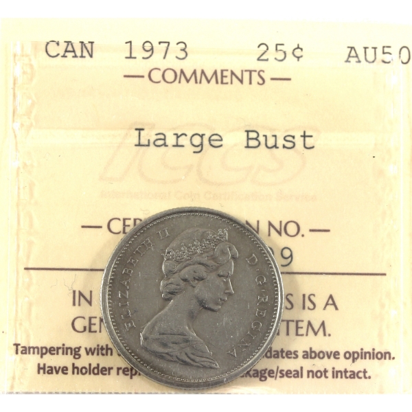 25-cent 1973 Large Bust ICCS AU50