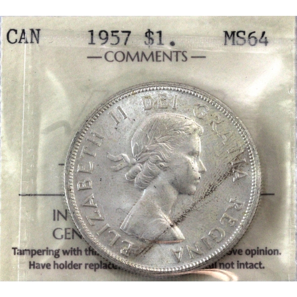 Silver $1 1957 ICCS MS64