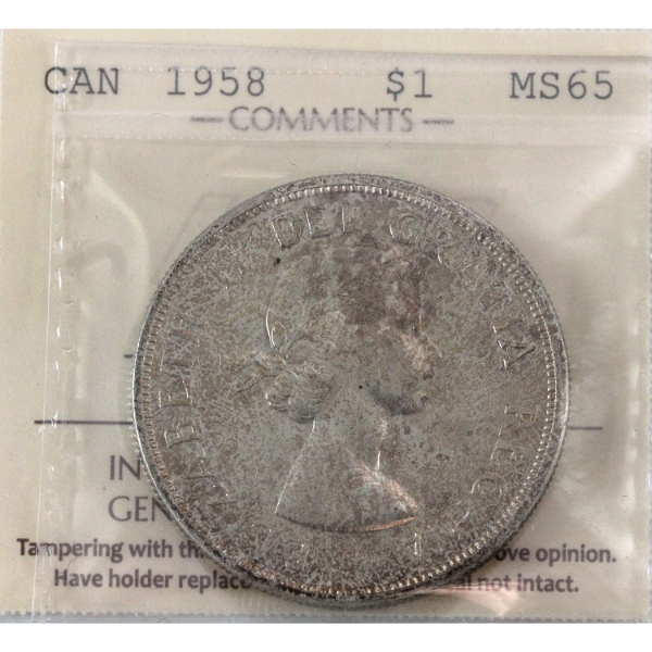 Silver $1 1958 ICCS MS65